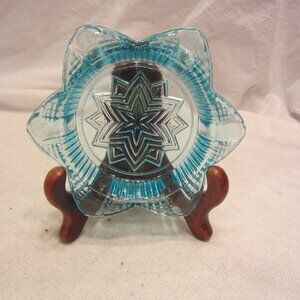 VTG GLASS SMALL TRINKET ASHTRAY STAR SHAPED BLUE HUE